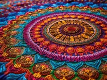 The Mandala Is A Vibrant And Intricate Design Composed Of Vivid Hues Such As Blues, Purples, And Pinks, Interwoven With Intricate Details And Patterns That Evoke A Sense Of Peace And Serenity Perfect 