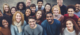 large mixed group of multicultural people, international students or friends. diversity concept.