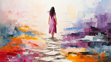 Woman Walking Towards The Light. Christian Illustration.
