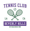 © Roman - Beverly Hills, California tennis club t-shirt design. Tee shirt and apparel print in college style with tennis racquet and tennis ball. Vector illustration.
