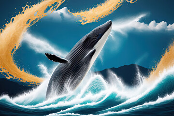 Wall Mural - Whale watercolor painting illustration generative ai