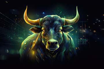 Wall Mural - Bull Run Green Digital Wallpaper, stock market and stock exchange - Generative Ai