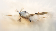White And Brown Propeller Plane Painting On A Clear Ethereal Abstract Cloud Background With Subtle Tonal Gradations