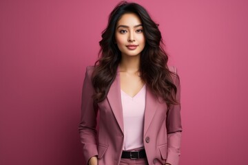 business asian girl in a pink blazer and jeans