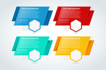 Poster - a collection of diagonal infograhic for space photo collage. hexagon space for photo. isolated on grey background.