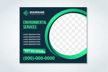 Poster - environmental services banner design web template. Horizontal layout website. Modern Gradient green cover header background for website design, Social Media Cover ads banner, flyer, invitation card