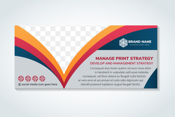 Poster - manage print strategy banner for web design, business, finance and advertising, booklets and brochures. Horizontal layout layout with a changing format and space for photos, illustrations. photo space