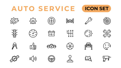 Wall Mural - Auto service and car garage Set of thin line web icon set, simple outline icons collection, Pixel Perfect icons, Simple vector illustration.