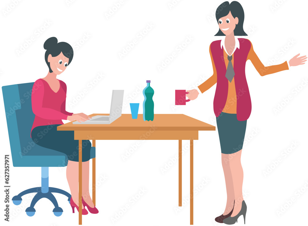 Office workers. Vector illustration. A worker employee demonstrates ...