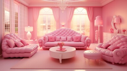 Wall Mural - Pink princess room for doll