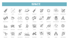 Space Exploration Icons Pack. Thin Line Icon Collection. Outline Web Icon Set