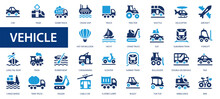 Transport Icons. Vehicle, Travel And Delivery Icon. Flat Icons Collection.