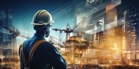 Aufkleber - Civil engineer, architect or builder working with modern civil equipment technology