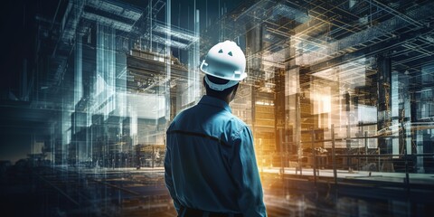 Aufkleber - Civil engineer, architect or builder working with modern civil equipment technology