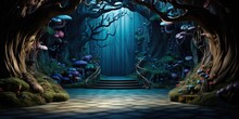 Empty Forest With Lots Of Trees Background For Theater Stage Scene 
