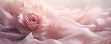 Rose Flower On A Draped Soft Pink Silk Fabric.

