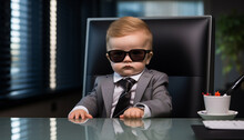 baby boss in business suit in office, made with Generative AI