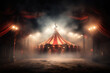 Leinwandbild Motiv Circus tent with illuminations lights at night. Cirque facade. Festive attraction