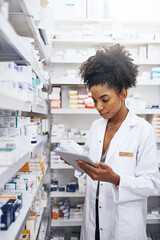Poster - I have the right tools to keep my pharmacy under control. Cropped shot of a pharmacist using a digital tablet in a chemist.