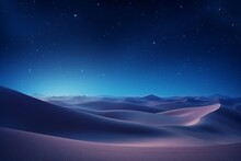 Minimalistic Night Landscape Of Desert Dunes Under A Mesmerizing Gradient Starry Sky.