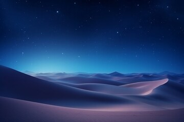 Minimalistic night landscape of desert dunes under a mesmerizing gradient starry sky.