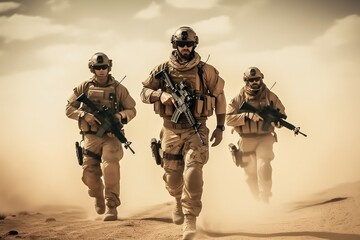 Wall Mural - Counter terrorist team on the move on war.