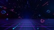 © TANATPON - 3d technology abstract neon light background, empty space scene, spotlight, dark night, virtual reality, cyber futuristic sci-fi background, street floor studio for mock up. colored geometric.