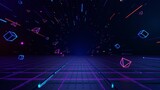 3d technology abstract neon light background, empty space scene, spotlight, dark night, virtual reality, cyber futuristic sci-fi background, street floor studio for mock up. colored geometric.