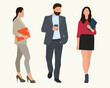 © andrykay - A man and two women. People at work. Vector characters, flat icon, isolated on white background.