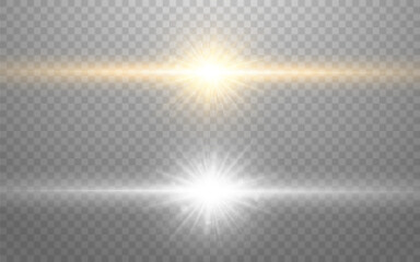 Wall Mural - light lines. bright flashes set. gold and silver rays. glare effect on transparent backdrop. sun wit