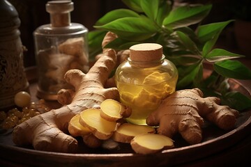 Fototapete - ginger aroma oil.