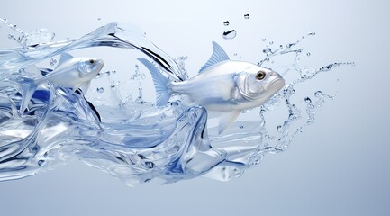 Poster - fish water splash isolated on white or blue background