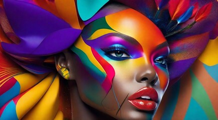 portrait of a woman with colored abstract hair, abstract colored portrait of a woman, portrait of a woman with colorful makeup, abstract Ultra HD colors, exotic colors