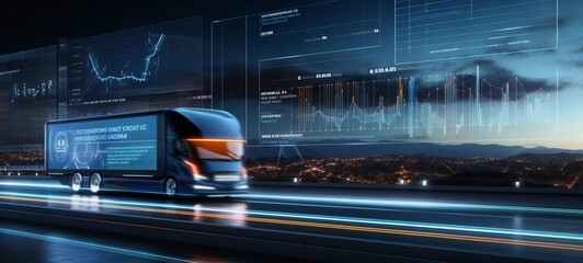 Wall Mural - Advanced transportation technology - digital logistics, AI, network, truck
