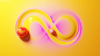 Poster - Loop 3d animation of chocolate background. Two spheres move along the brown lacquered surface and leave behind a disappearing trace in the form of a mathematical infinity sign.