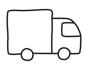 Wall Mural - Doodle truck icon, hand drawn with thin line. Png clipart isolated on transparent background