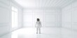 © Graphic Warrior - AI Generated. AI Generative. Astronaut in white empty room. Minimal space adventures suit view.