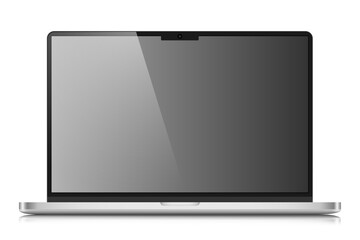 Fototapete - Realistic laptop layout with a silver case. A laptop with an empty gray screen with a glare on a white background. Vector illustration.