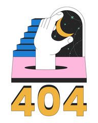 Poster - fantasy surreal night error 404 flash message. staircase crescent. hand holding moon. empty state ui