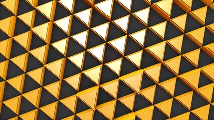 Poster - Golden triangles on a gray background. Abstract 3D video screensaver