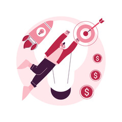 Poster - StartUp abstract concept vector illustration. Startup launch, entrepreneurship, new business idea, self-employment, business venture, mentoring, market validation and investments abstract metaphor.