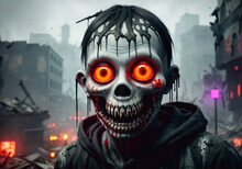 Zombie Man In The City At Night. Halloween. Horror. Generative AI.