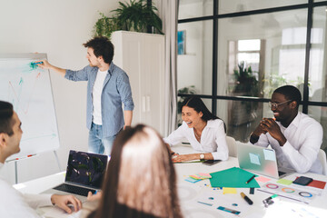 Sticker - Group of diverse coworkers enjoying project discussion in office