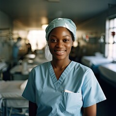 Sticker - Young black woman as a doctor in the hospital.