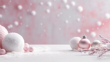 White And Pink Baubles On Snow