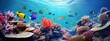 fish swimming in aquarium, ocean, sea. coral reef with fish and coral, background