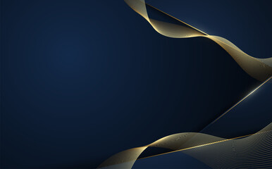 Fototapete - Abstract gradient blue template decorative artwork. Overlapping with golden stripe line background.