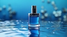 Blue Cosmetic Bottle On The Water Surface