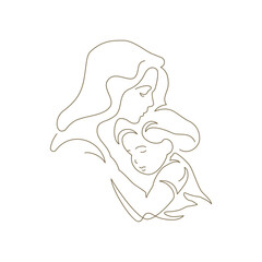 Aufkleber - family mother and little baby daughter hugging to each other love continuous line art logo vector