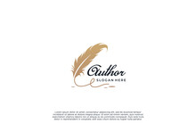 Author logo, book story logo design with quill pen.